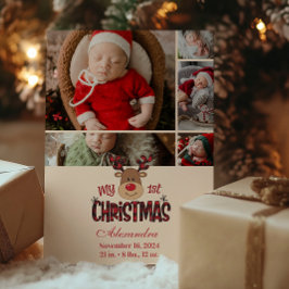 5 Photo Plaid Reindeer Baby First Christmas  Feiertagskarte