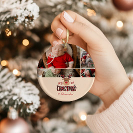 5 Photo Plaid Reindeer Baby First Christmas  Keramik Ornament
