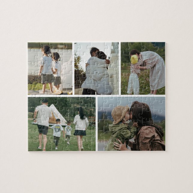 5 Photos Collage Personalized Family Jigsaw Puzzle (Horizontal)