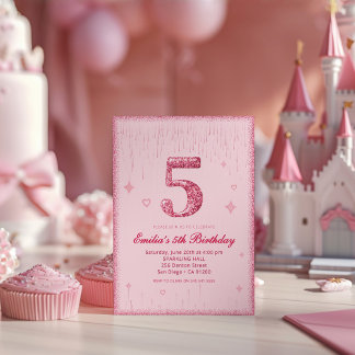 5. Pink Glitter Geburtstag | Funkeln Glitter Einladung