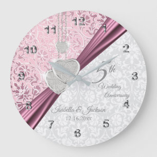 5. Pink Wedding Anniversary Keepake Große Wanduhr