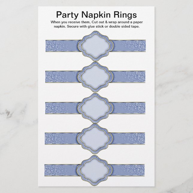 5 pro Blatt Blue Ribbon Paper Napkin Rings (Vorne)