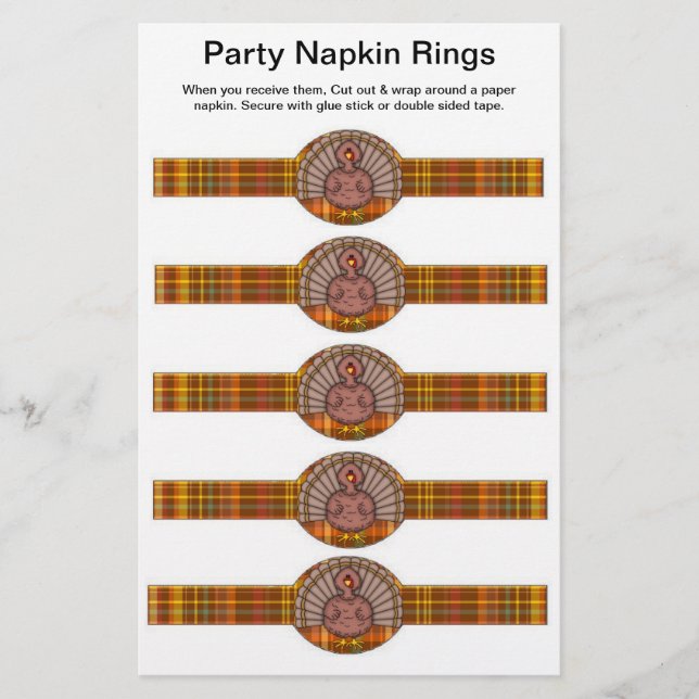 5 pro Blatt Erntedank Türkei Papier Napkin Rings (Vorne)