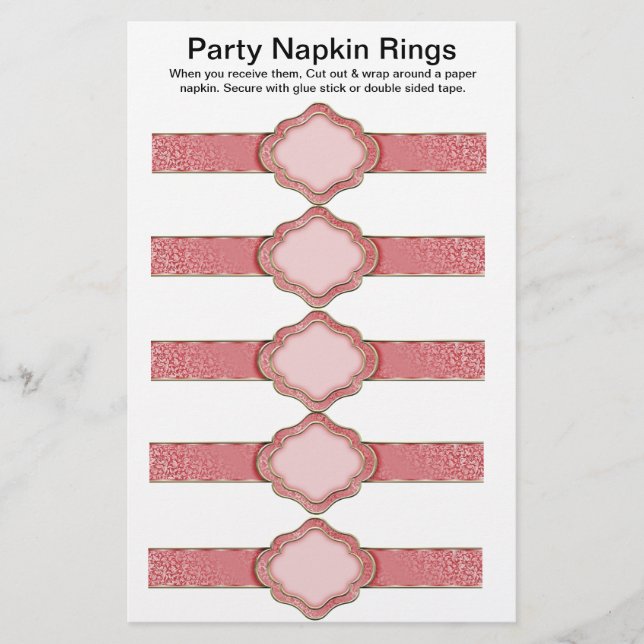 5 pro Blatt rosa Flachpapier Napkin Rings (Vorne)