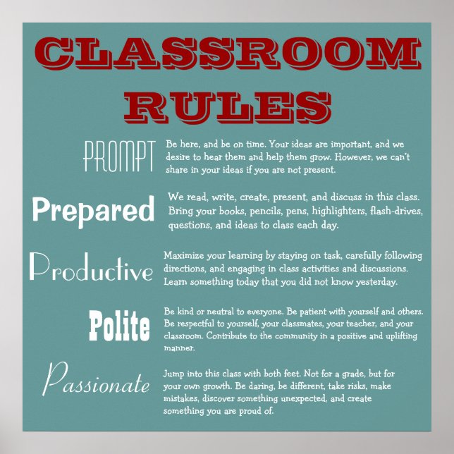 5 P's Classroom Rules Poster (Vorne)