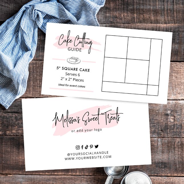 5" Quadrat Party Cake Cutting Guide 2x2 Servvvise Begleitkarte (5 inch square cake cutting instructions for 2x2 portion size)