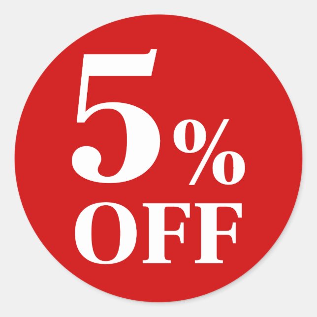 5% Rabatt auf den roten Hintergrundfarbe Klassisch Runder Aufkleber (Vorderseite)