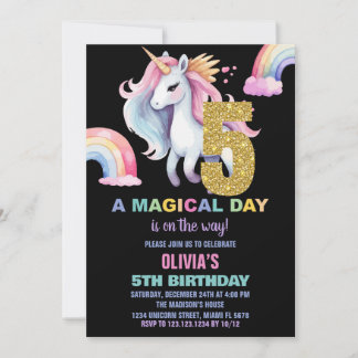 5. Rainbow Unicorn Geburtstag Einladung Wassercolo