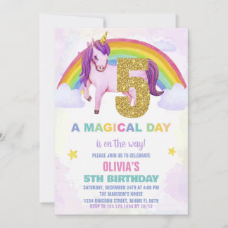 5. Rainbow Unicorn Geburtstag Einladungen Cloud