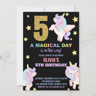 5. Rainbow Unicorn Geburtstag Einladungen Fliegen