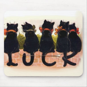 5 schwarze Katzen Vintag Mousepad