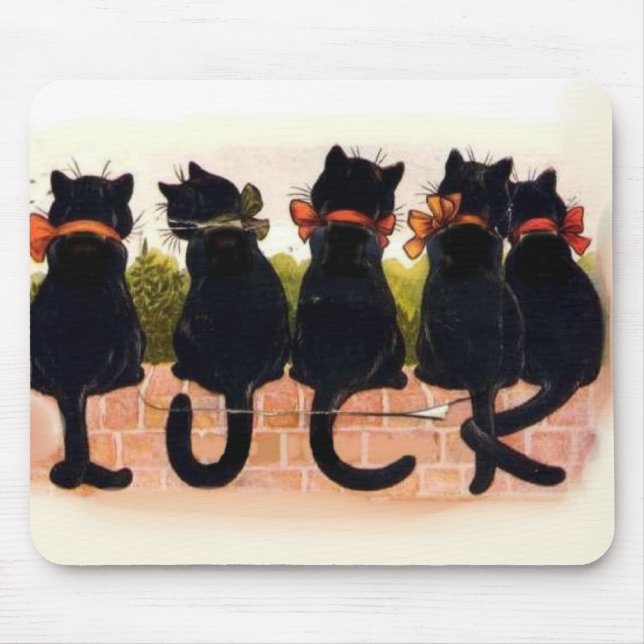 5 schwarze Katzen Vintag Mousepad (Vorne)