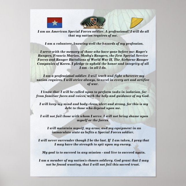 5. Special Forces Group Grüne Berets SFG SF Poster (Vorne)