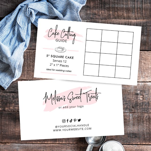 5" Square Cake Cutting Anweisungen 2x1 Portionen Begleitkarte (5 inch square cake cutting guide for 2x1" wedding portions)