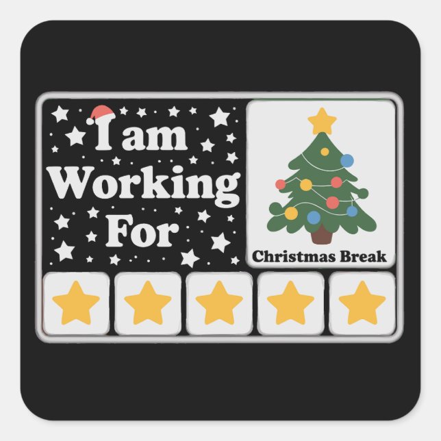 5 Stars Weihnachtsbaum arbeitet für Weihnachtsfeie Quadratischer Aufkleber (Vorderseite)