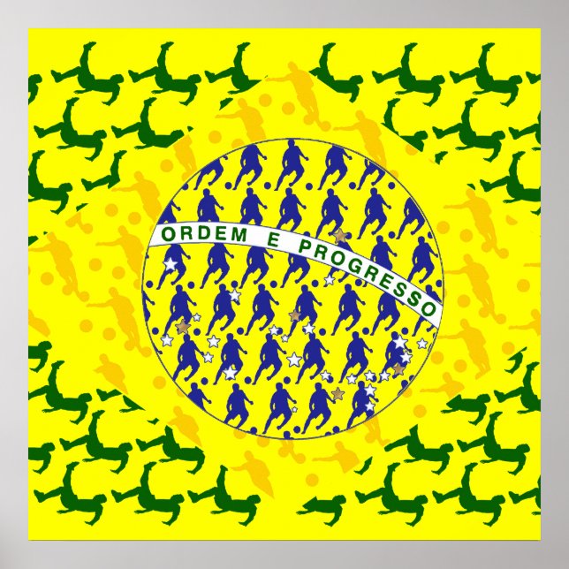 5-Sterne-Fußball-Flagge Brasiliens Poster (Vorne)