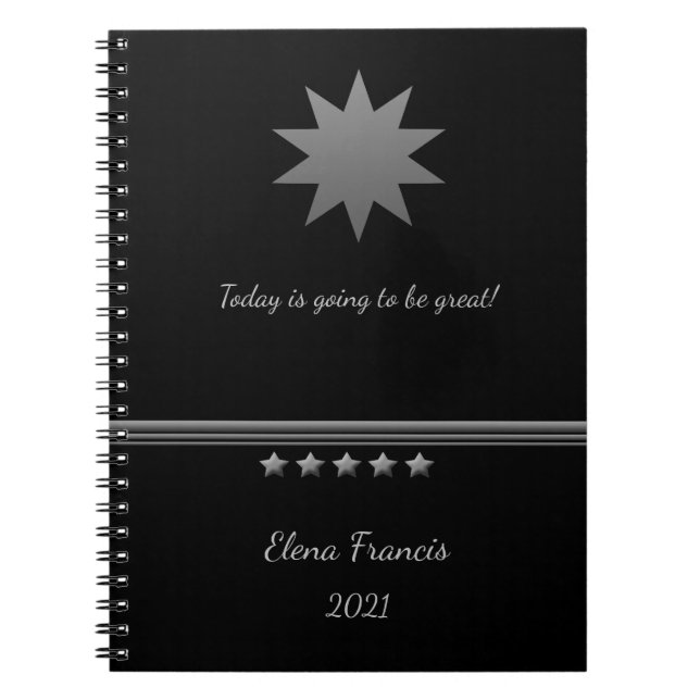 5-Sterne-Silver-Text-Schwarz-Beruflich-Notebook Notizblock (Vorderseite)