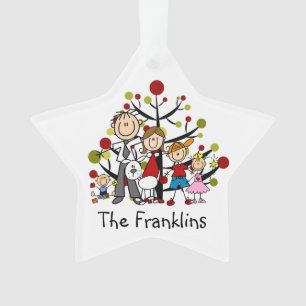 5-Strichmännchen-Familie mit Hunde-Akrylverzierung Ornament