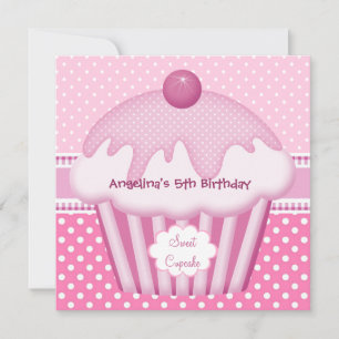 5. süßer Cupcake weiß rosa Punkte Mädchen Einladung