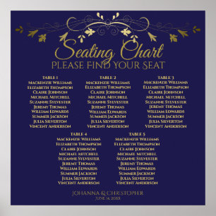 5 Tabelle Elegantes Gold & Navy Hochzeitsdiagramm Poster