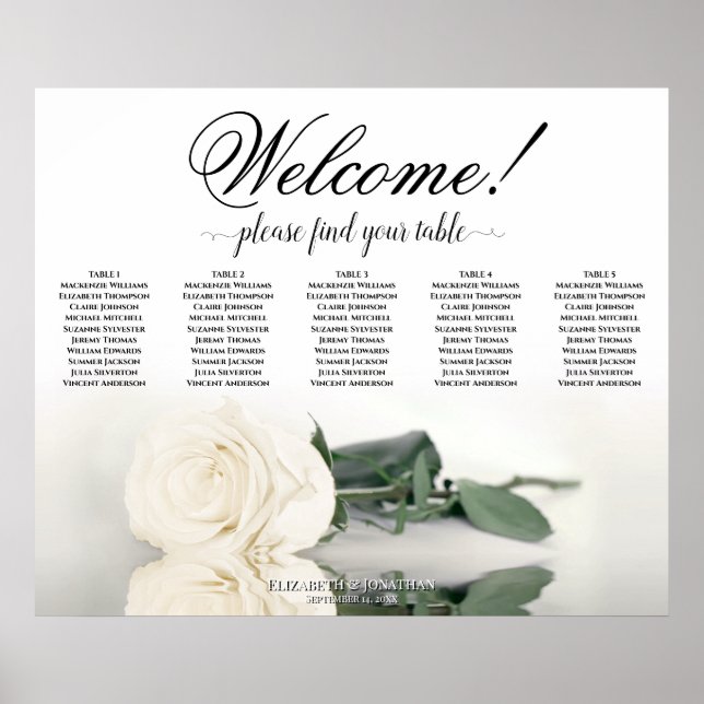 5 Tabelle Elegantes White Rose Hochzeitstabelle Poster (Vorne)