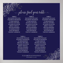 5 Tabelle Navy Blue & Silver Wedding Chart Poster