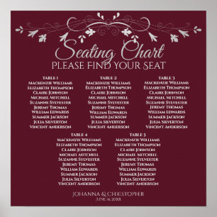 5 Tabelle Silver & Burgund Hochzeitskarte Poster