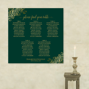 5 Table Emerald Green & Gold Wedding Chart Poster
