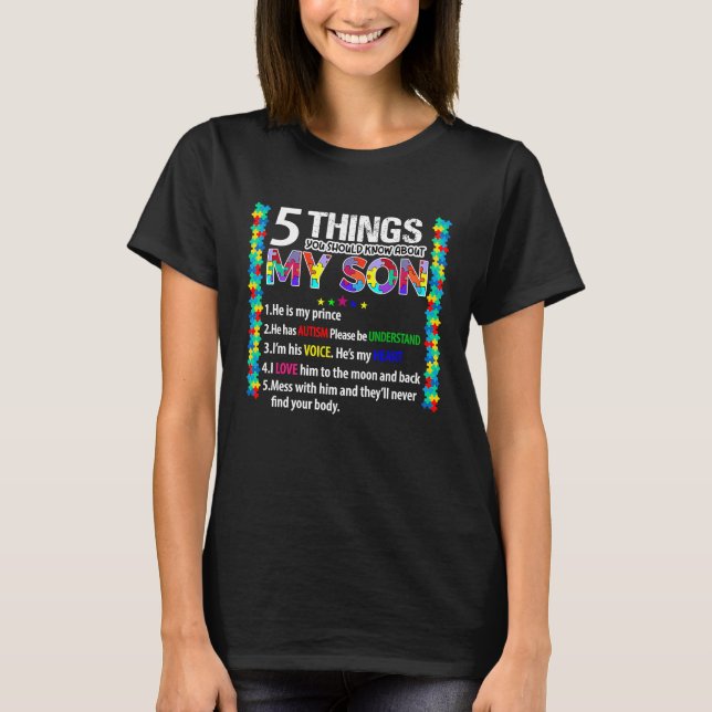 5 Things You Should Know About My Son, autism awar T-Shirt (Vorderseite)