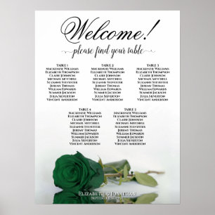 5-Tisch-Hochzeits-Sitzordnung Smaragdgrüne Rose Poster