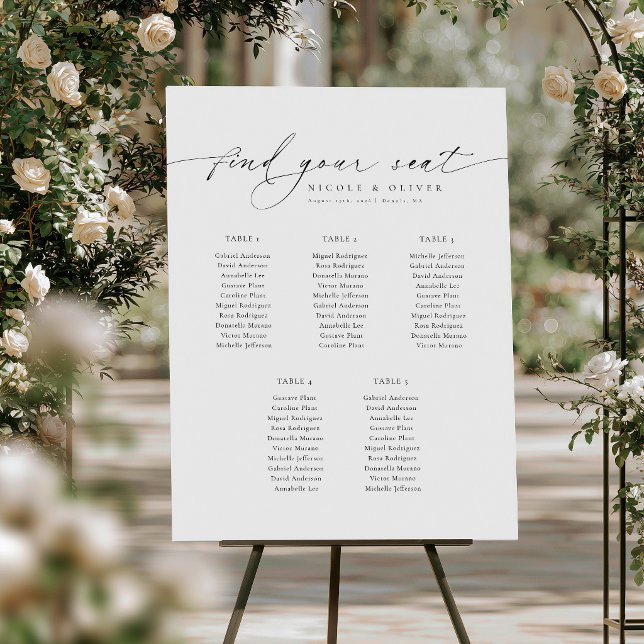 5 Tische Willkommenssitzplan Moderne Schrift Poster (Modern Script 5 Tables Welcome Seating Chart, Wedding sign)