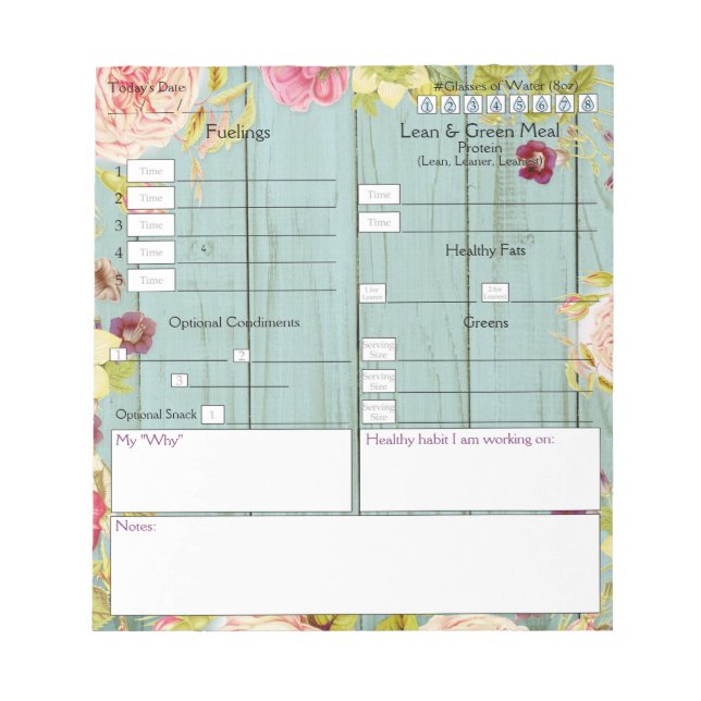 5 und 1 Food Journal Floral and Wood Design Notizblock (Vorderseite)
