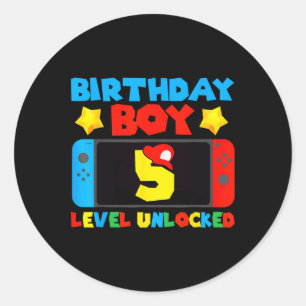 5 Unlocks Videospiel 5. Geburtstag Boy Gamer Runder Aufkleber