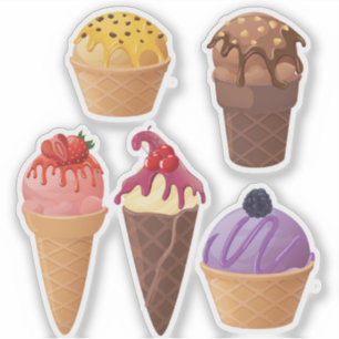 5 verschiedene Eiscreme-Aufkleber Aufkleber