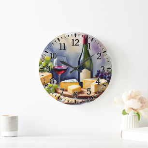 #5 Wein und Käse Große Wanduhr
