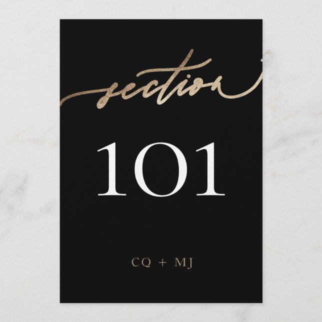 5 x 7" Black Gold Calligraphy Wedding Tischnummer (Vorderseite)