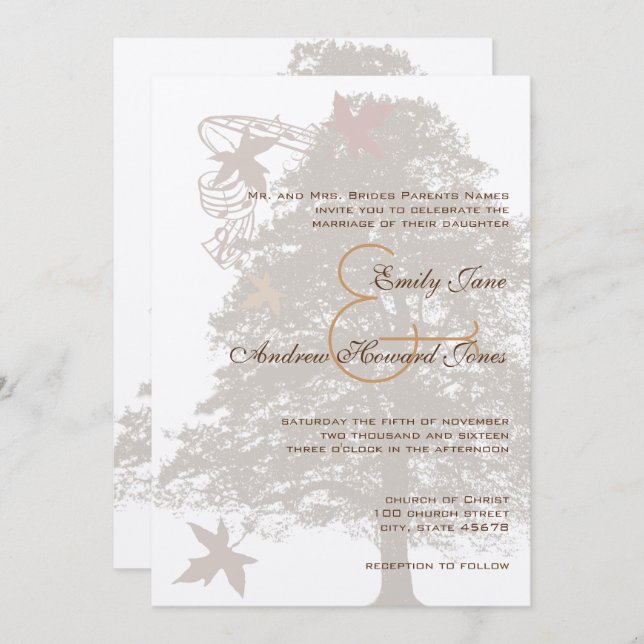 5 x 7 Braun-Eichenbaum Einladung (Vorne/Hinten)