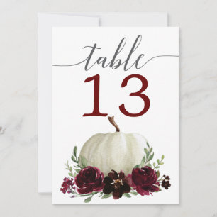 5 x 7 Burgunder-Kürbis-Hochzeitstischnummern Einladung