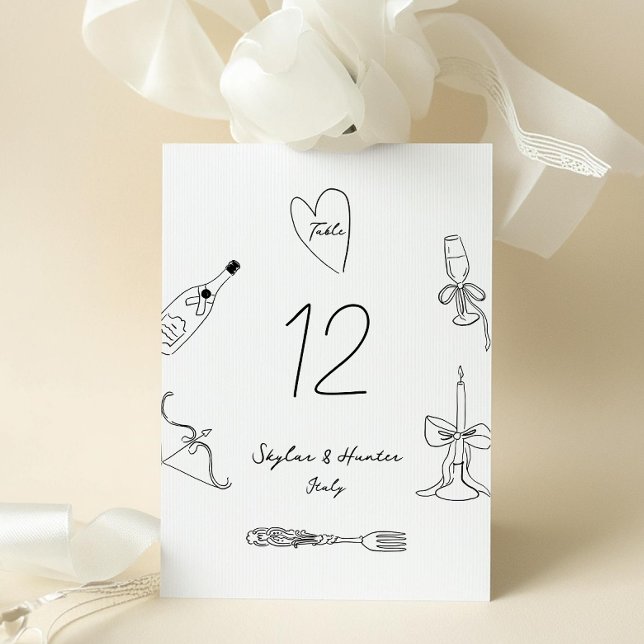 5 x 7 La Dolce Vita Doodle Wedding Tischnummer (Von Creator hochgeladen)