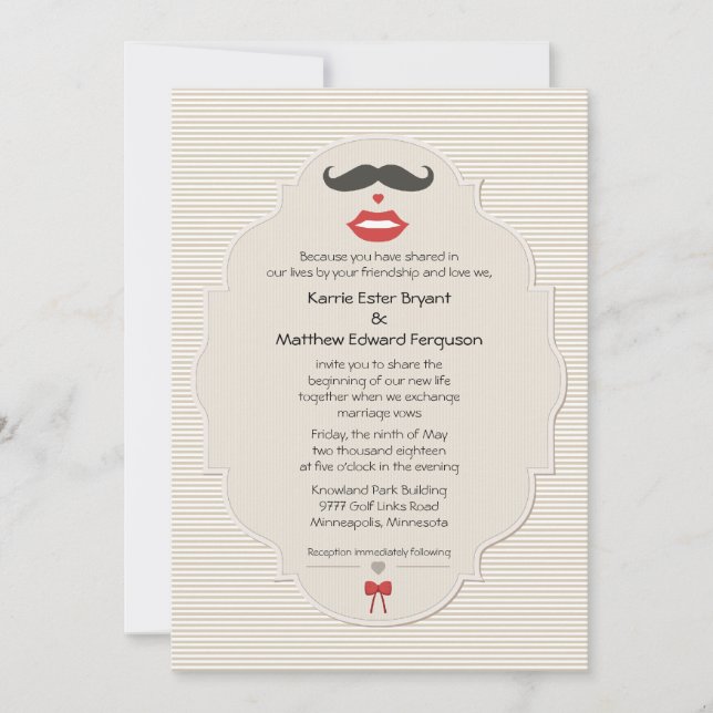 5" x 7" Mustache Lips Retro Hochzeit Einladung (Vorderseite)