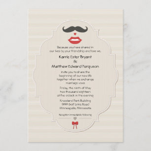 5" x 7" Mustache Lips Retro Hochzeit Einladung