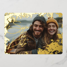 5" x 7" Rustic Real Gold Foil Save the Date Karte