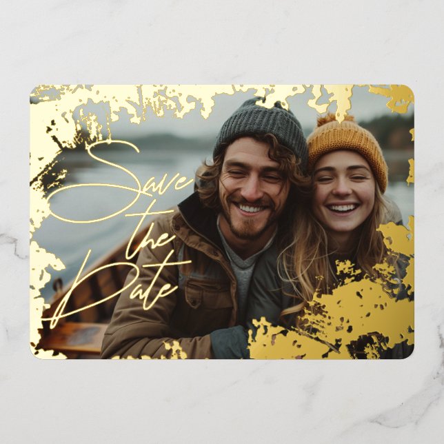 5" x 7" Rustic Real Gold Foil Save the Date Karte (Vorderseite)