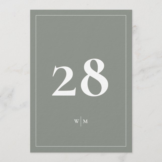 5 x 7 Tischnummern mit weißem Rahmen, grau, Hochze (Vorderseite)