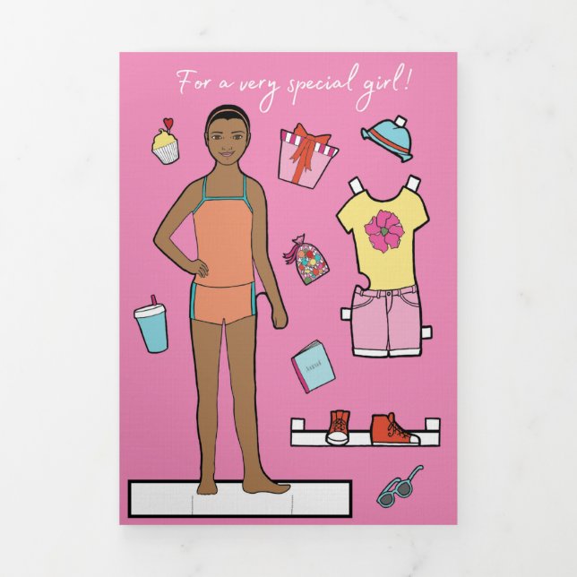 5" x 7" Trifold Happy Birthday Paper Doll Card #1 Dreifach Gefaltete Karte (Cover)