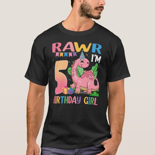 5 Year Old Birthday Girl Dinosaur 5th Birthday Par T-Shirt (Vorderseite)