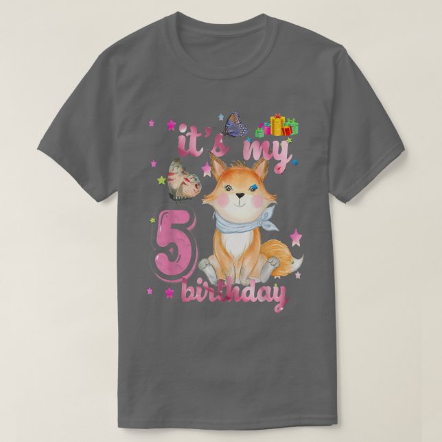 5 Year Old Fox 5th Birthday Party Animal Fox Lover T-Shirt (Design vorne)