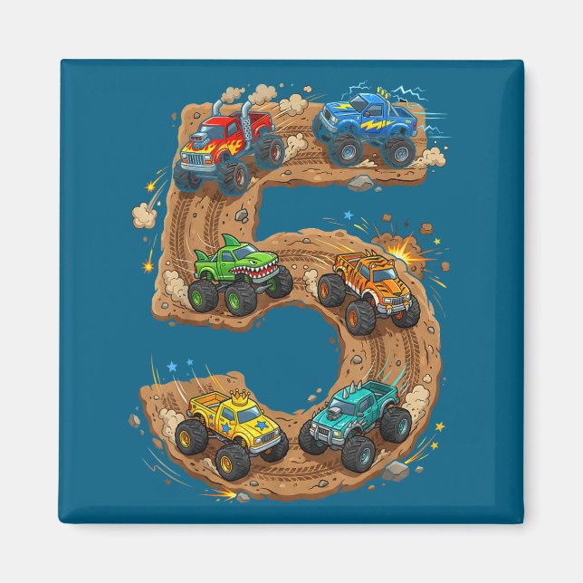 5 Year Old Monster Truck Boy Toddler 5th Birthday  Magnet (Vorne)