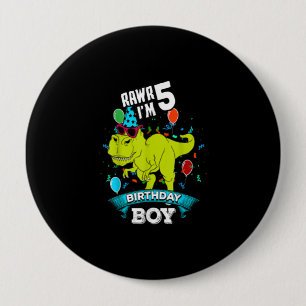 5 Years Cool T Rex Dinosaur Rawr 5th Birthday Boy Button