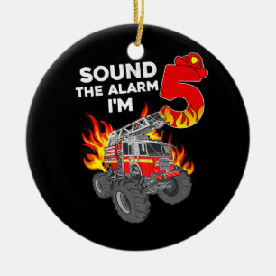 5 YO Birthday Kids Fire Truck 5. Junge Kleinkind Keramik Ornament